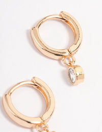 Gold Small Diamante Drop Huggie Earrings - link has visual effect only