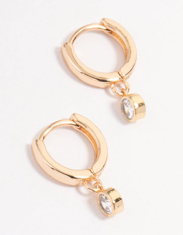 Gold Small Diamante Drop Huggie Earrings