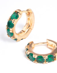 Gold Green Stone Thick Huggie Earrings - link has visual effect only