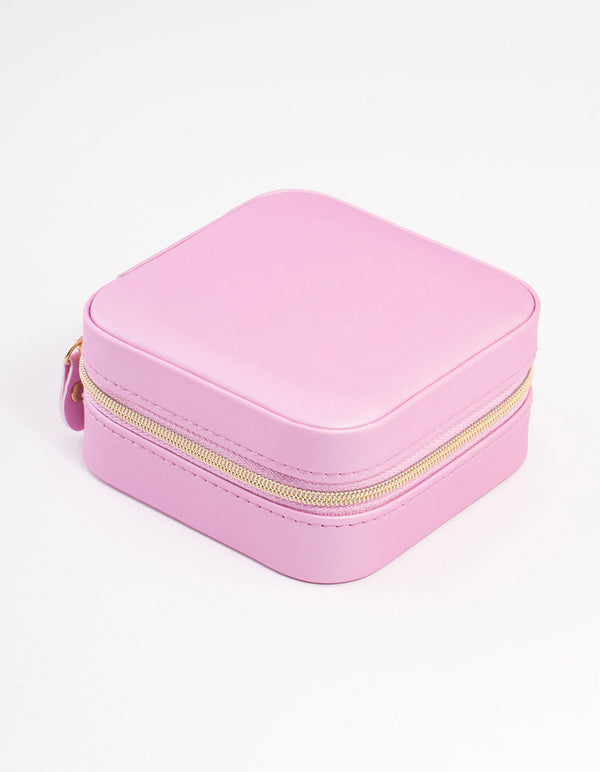 Pink Smooth Faux Leather Compact Jewellery Box