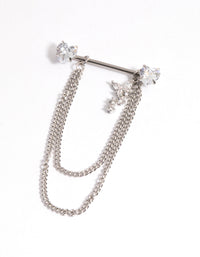 Surgical Steel Cubic Zirconia Chain Nipple Piercing - link has visual effect only