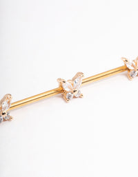 Gold Plated Surgical Steel Triple Butterfly Industrial Bar - link has visual effect only