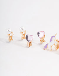 Kids Gold Unicorn & Pearl Clip On Earrings 5-Pack - link has visual effect only