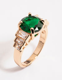 Gold & Emerald Green Round Baguette Ring - link has visual effect only