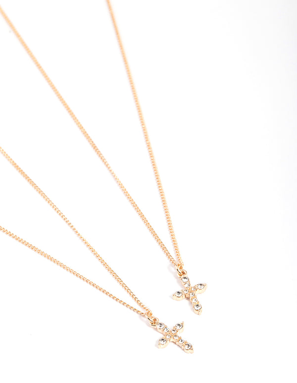 Gold Classic Diamante Cross Necklace Pack