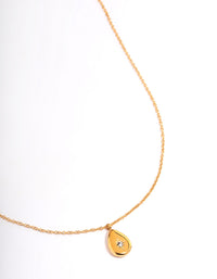 Waterproof Gold Plated Stainless Steel Teardrop Stone Pendant Necklace - link has visual effect only