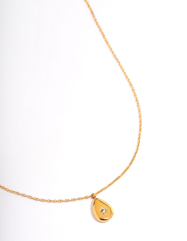 Waterproof Gold Plated Stainless Steel Teardrop Stone Pendant Necklace