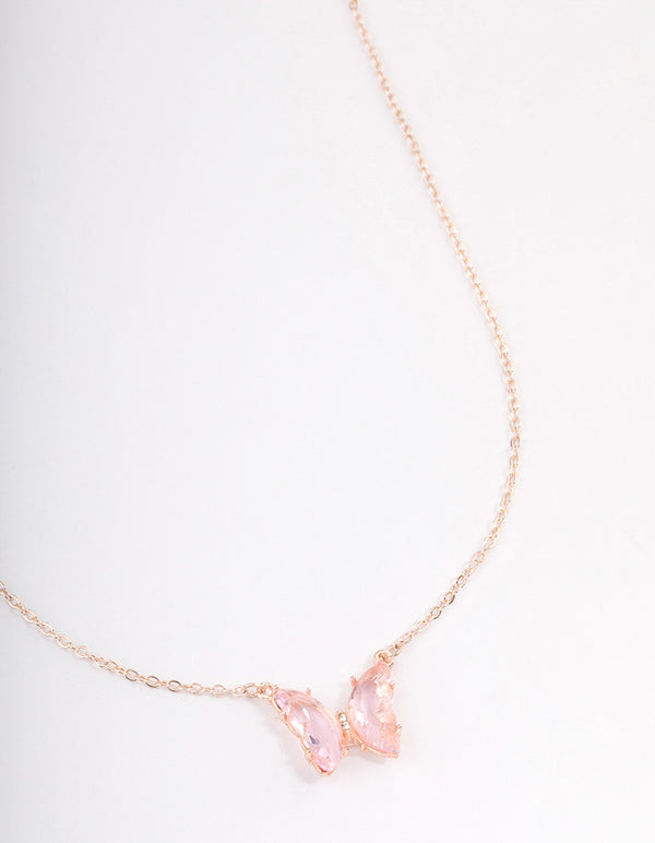 Rose Gold Pink Butterfly Pendant Necklace