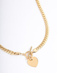 Waterproof Gold Plated Stainless Steel Heart FOB Flat Chain Necklace - link has visual effect only