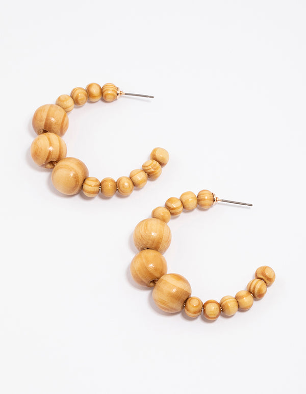 Wood Multi Ball Hoop Earrings