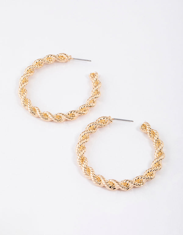 Gold Rope Twisted Hoop Earrings