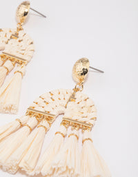 Gold Raffia Tassel Drop Earrings - link has visual effect only