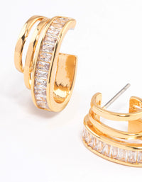 Gold Plated Cubic Zirconia Illusion Layered Hoop Earrings - link has visual effect only