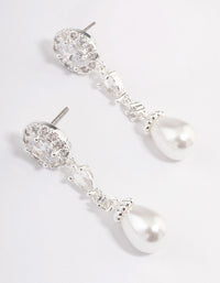 Silver Plated Cubic Zirconia Halo Pearl Drop Earrings - link has visual effect only