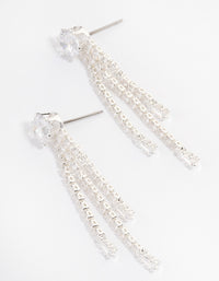 Silver Plated Round Cubic Zirconia Cupchain Drop Earrings - link has visual effect only