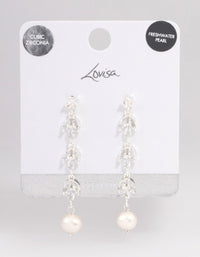 Silver Plated Leaf Pearl Cubic Zirconia Drop Earrings - link has visual effect only