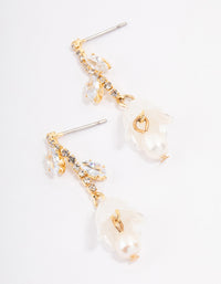 Gold Plated Freshwater Pearl Cubic Zirconia Tulip Drop Earrings - link has visual effect only