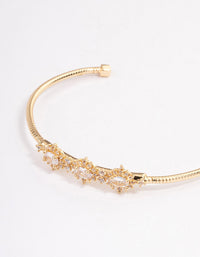 Gold Plated Cubic Zirconia Trio Flower Cuff Bangle - link has visual effect only