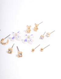 Gold Teddy & Bow Earrings 8-Pack - link has visual effect only