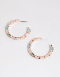 Rose Gold Mixed Bead Hoop Earrings - link has visual effect only