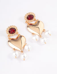 Gold Stone Heart Pearl Drop Earrings - link has visual effect only