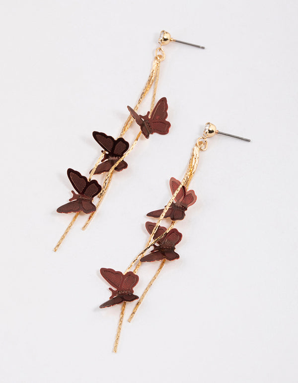 Gold Multi Butterfly Drop Earrings