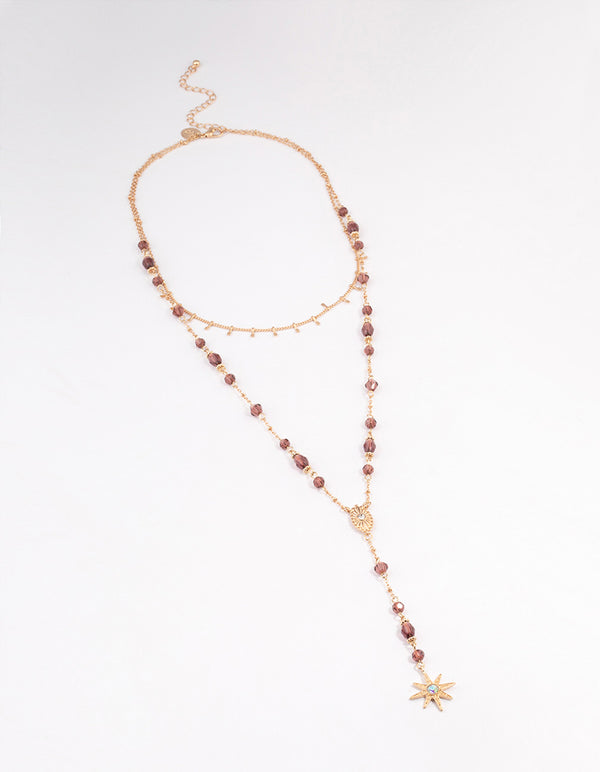 Gold Beaded Double Row Evil & Star Necklace