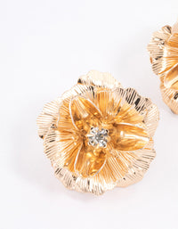 Gold Diamante Textured Flower Stud Earrings - link has visual effect only