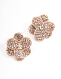 Gold Beaded Flower Stud Earrings - link has visual effect only