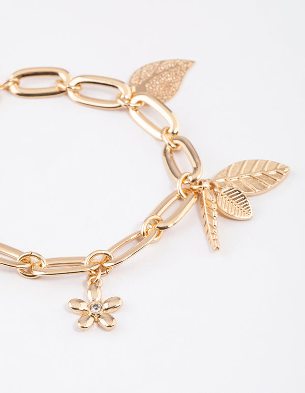 Gold Mixed Leaf Chain Bracelet