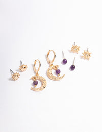 Gold Amethyst Mixed Star & Moon Stacker Earrings - link has visual effect only