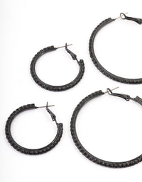 Coated Black Mixed Diamante Hoop Earrings - link has visual effect only