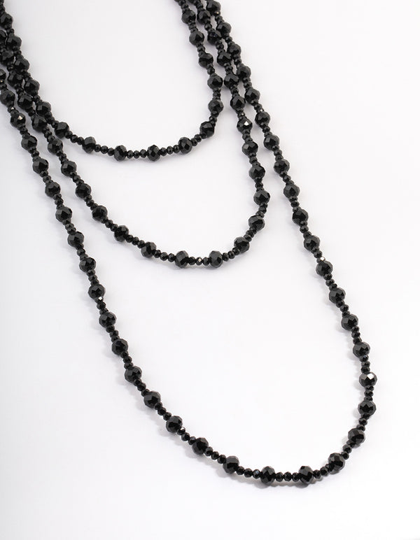 Coated Black Multirow Bead & Facet Necklace