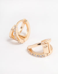 Gold Mini Diamante Illusion Huggie Earrings - link has visual effect only