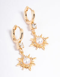 Gold Diamante & Pearl Cluster Huggie Earrings - link has visual effect only