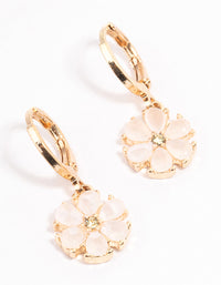 Gold Dainty Pearly Flower Huggie Earrings - link has visual effect only