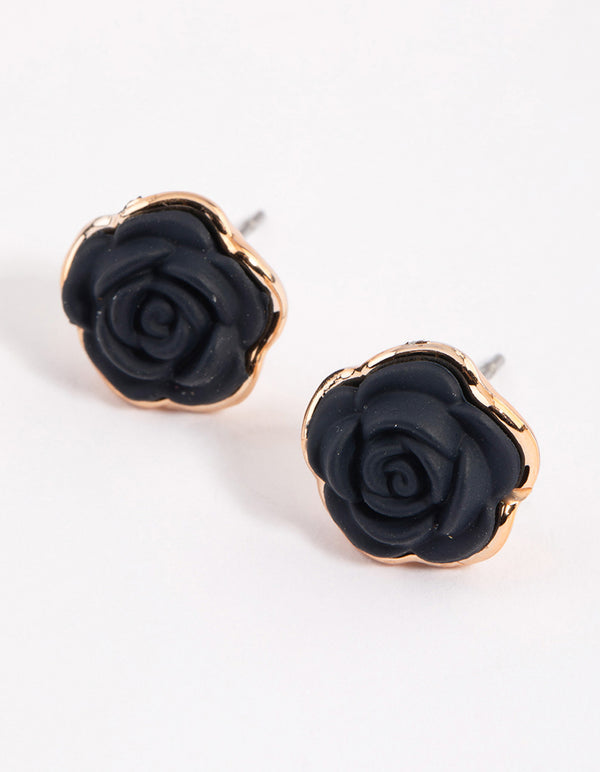 Black Coated Rose Stud Earrings