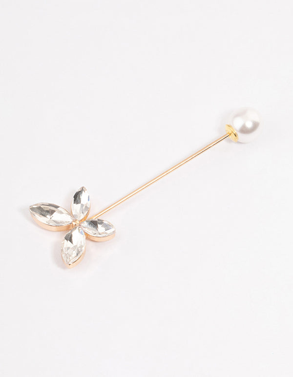 Gold Pearl & Diamante Butterfly Scarf Pin