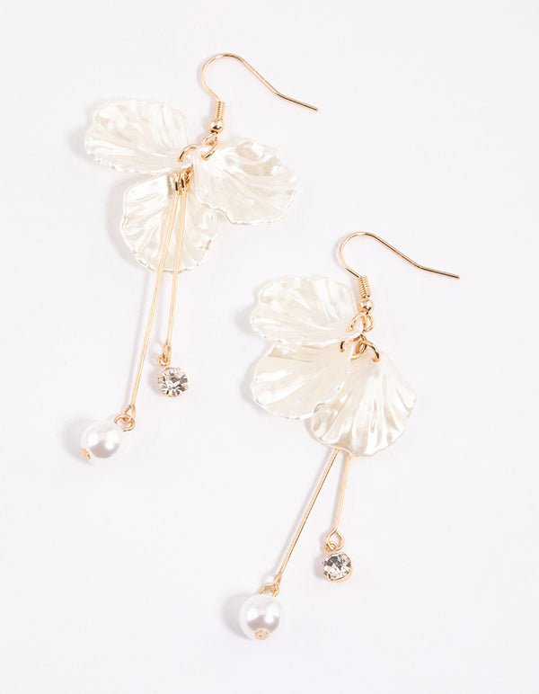 White Pearl Petal Stick Drop Earrings