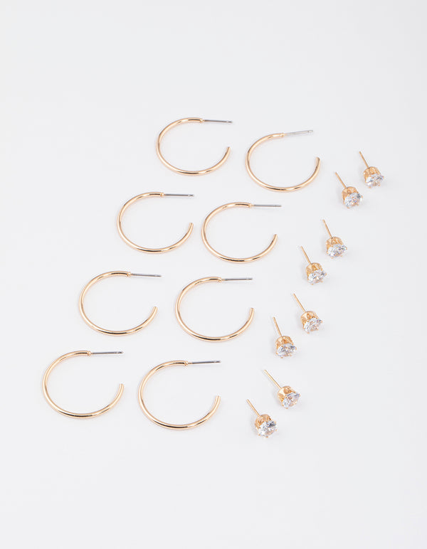 Gold Classic Diamante & Hoop Earrings 8-Pack