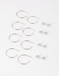 Silver Classic Diamante & Hoop Earrings 8-Pack - link has visual effect only