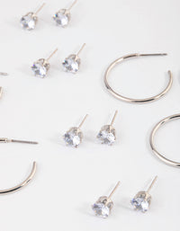 Silver Classic Diamante & Hoop Earrings 8-Pack - link has visual effect only