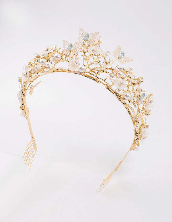 Gold Flower Butterfly Crown