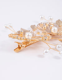 Gold Pearl Etched Flower Hair Clip - link has visual effect only