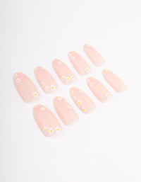 Neutral Daisy Flower Press On Nails - link has visual effect only