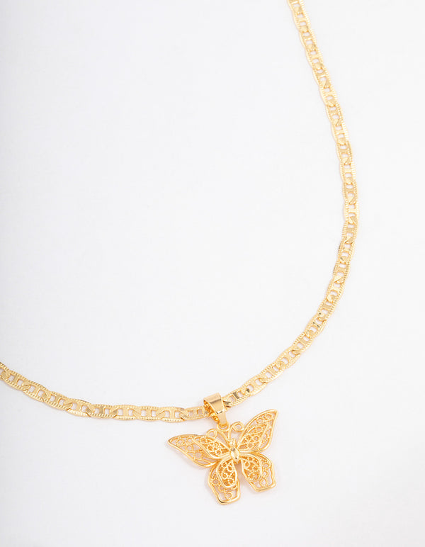 Gold Plated Mariner Chain Butterfly Necklace