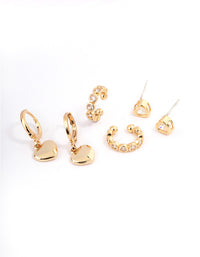 Gold Plated Cubic Zirconia Heart Huggie & Cuff Earrings Pack - link has visual effect only