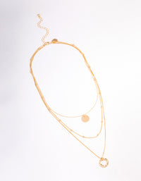 Gold Organic Circle Disc Triple Row Necklace - link has visual effect only