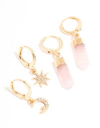 Gold Celestial & Rose Quartz Earrings Pack - link has visual effect only