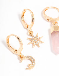 Gold Celestial & Rose Quartz Earrings Pack - link has visual effect only